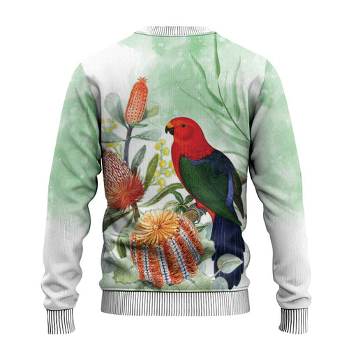 King Parrot Australia Ugly Christmas Sweater Alisterus Scapularis Banksia Watercolor - Aussie Hoodie
