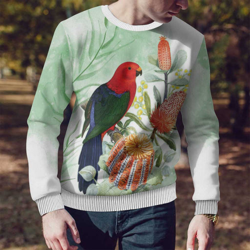 King Parrot Australia Ugly Christmas Sweater Alisterus Scapularis Banksia Watercolor - Aussie Hoodie