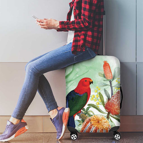 King Parrot Australia Luggage Cover Alisterus Scapularis Banksia Watercolor - Aussie Hoodie