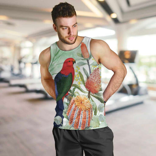 King Parrot Australia Men Tank Top Alisterus Scapularis Banksia Watercolor - Aussie Hoodie