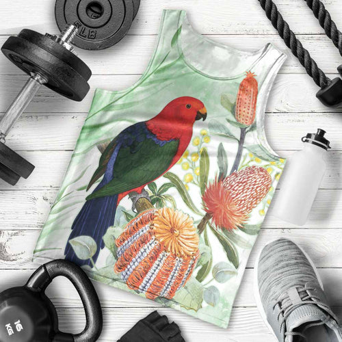 King Parrot Australia Men Tank Top Alisterus Scapularis Banksia Watercolor - Aussie Hoodie