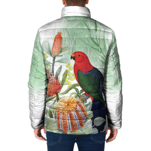 King Parrot Australia Padded Jacket Alisterus Scapularis Banksia Watercolor - Aussie Hoodie