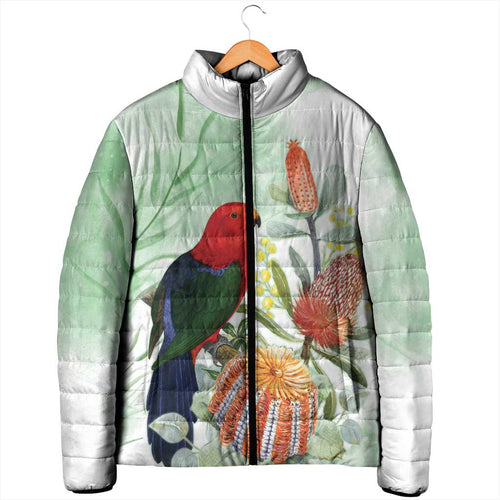 King Parrot Australia Padded Jacket Alisterus Scapularis Banksia Watercolor - Aussie Hoodie