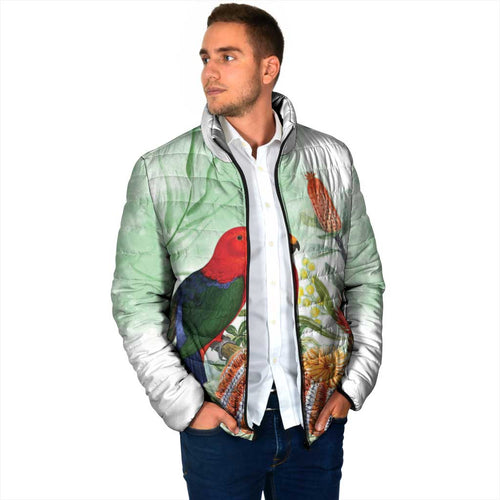 King Parrot Australia Padded Jacket Alisterus Scapularis Banksia Watercolor - Aussie Hoodie
