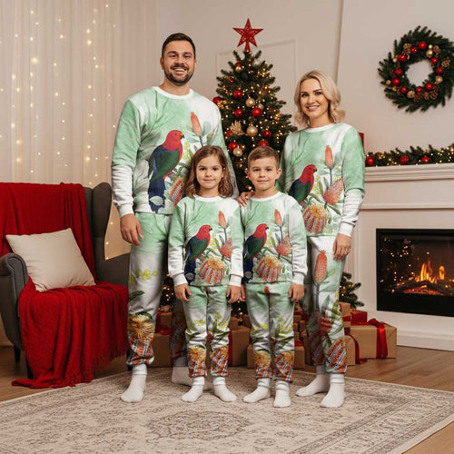 King Parrot Australia Christmas Pajama Set Alisterus Scapularis Banksia Watercolor - Aussie Hoodie