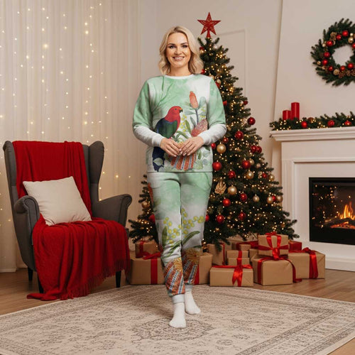 King Parrot Australia Christmas Pajama Set Alisterus Scapularis Banksia Watercolor - Aussie Hoodie
