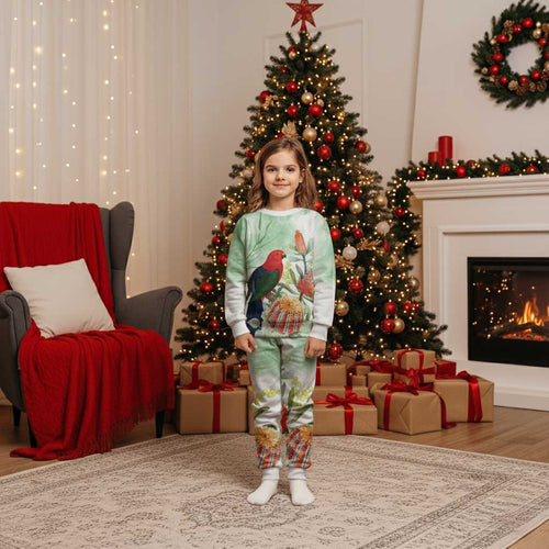 King Parrot Australia Christmas Pajama Set Alisterus Scapularis Banksia Watercolor - Aussie Hoodie