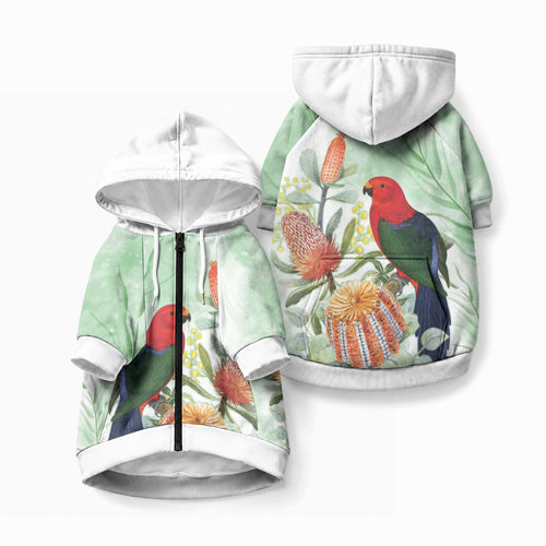 King Parrot Australia Pet Hoodie Alisterus Scapularis Banksia Watercolor