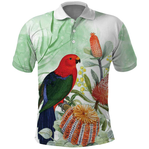 King Parrot Australia Polo Shirt Alisterus Scapularis Banksia Watercolor - Aussie Hoodie