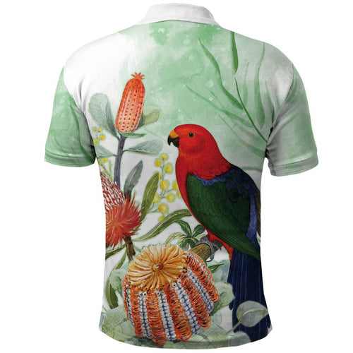 King Parrot Australia Polo Shirt Alisterus Scapularis Banksia Watercolor - Aussie Hoodie
