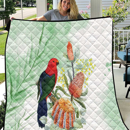 King Parrot Australia Quilt Alisterus Scapularis Banksia Watercolor - Aussie Hoodie