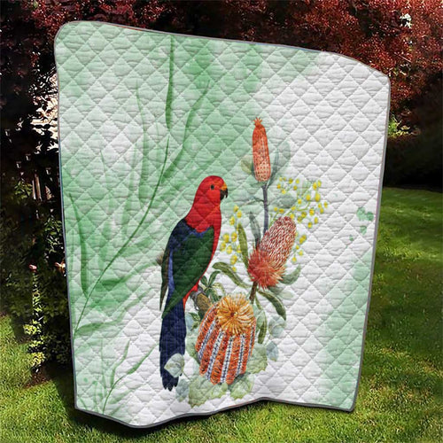 King Parrot Australia Quilt Alisterus Scapularis Banksia Watercolor - Aussie Hoodie