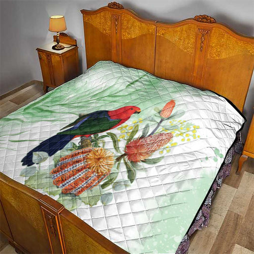 King Parrot Australia Quilt Alisterus Scapularis Banksia Watercolor - Aussie Hoodie
