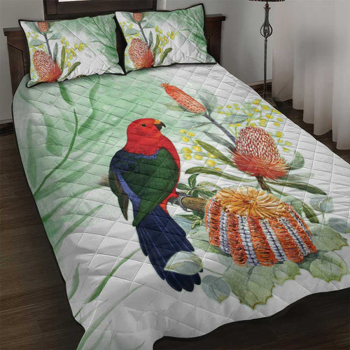 King Parrot Australia Quilt Bed Set Alisterus Scapularis Banksia Watercolor - Aussie Hoodie