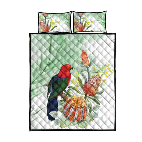 King Parrot Australia Quilt Bed Set Alisterus Scapularis Banksia Watercolor - Aussie Hoodie