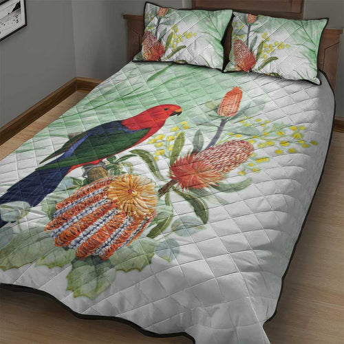 King Parrot Australia Quilt Bed Set Alisterus Scapularis Banksia Watercolor - Aussie Hoodie