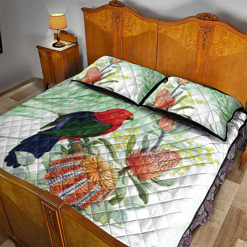 King Parrot Australia Quilt Bed Set Alisterus Scapularis Banksia Watercolor - Aussie Hoodie