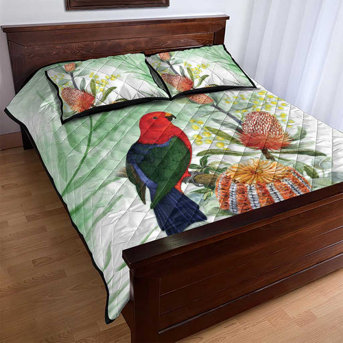 King Parrot Australia Quilt Bed Set Alisterus Scapularis Banksia Watercolor - Aussie Hoodie
