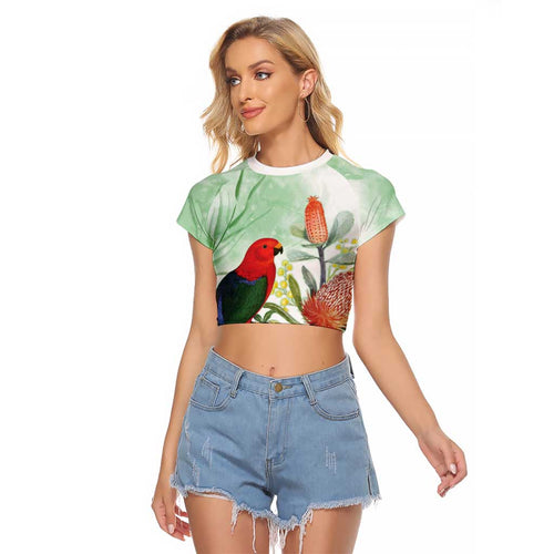 King Parrot Australia Raglan Cropped T Shirt Alisterus Scapularis Banksia Watercolor - Aussie Hoodie