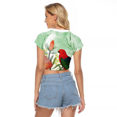 King Parrot Australia Raglan Cropped T Shirt Alisterus Scapularis Banksia Watercolor - Aussie Hoodie