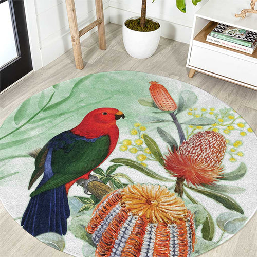 King Parrot Australia Round Carpet Alisterus Scapularis Banksia Watercolor - Aussie Hoodie