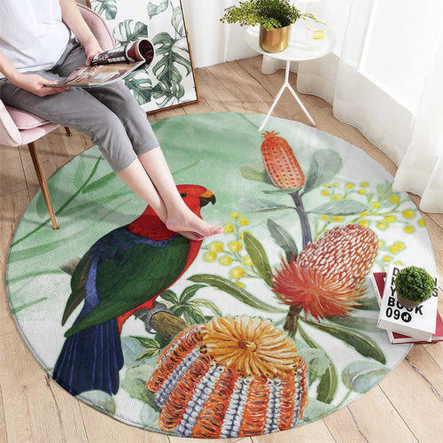 King Parrot Australia Round Carpet Alisterus Scapularis Banksia Watercolor - Aussie Hoodie