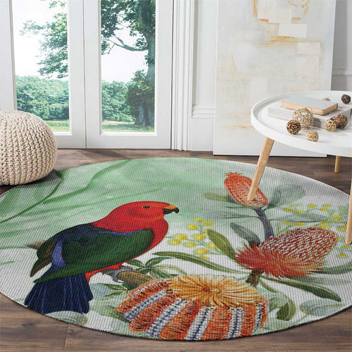 King Parrot Australia Round Carpet Alisterus Scapularis Banksia Watercolor - Aussie Hoodie