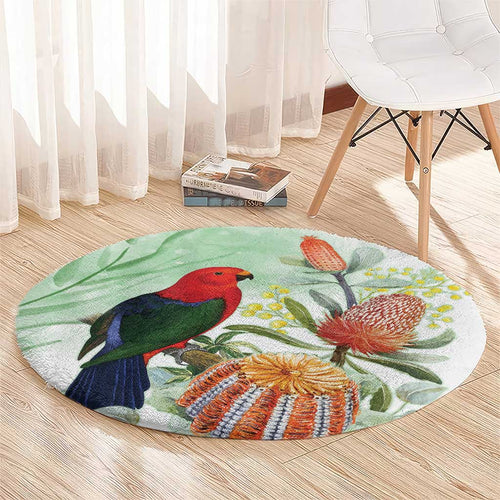 King Parrot Australia Round Carpet Alisterus Scapularis Banksia Watercolor - Aussie Hoodie