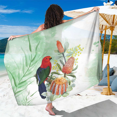 King Parrot Australia Sarong Alisterus Scapularis Banksia Watercolor - Aussie Hoodie