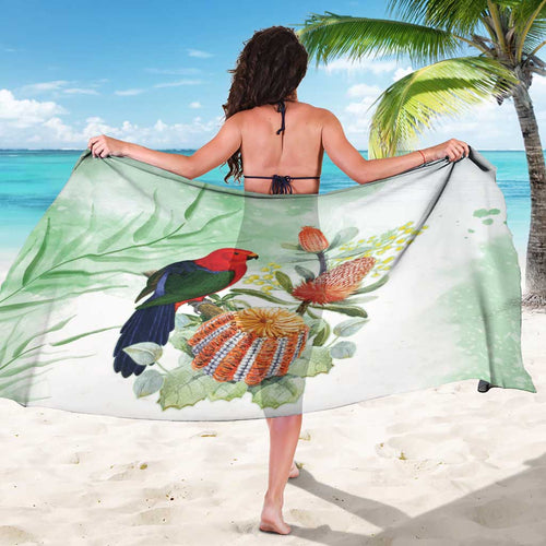 King Parrot Australia Sarong Alisterus Scapularis Banksia Watercolor - Aussie Hoodie