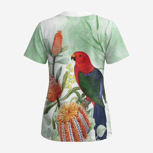 King Parrot Australia Scrub Top Alisterus Scapularis Banksia Watercolor - Aussie Hoodie
