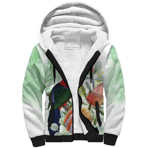 King Parrot Australia Sherpa Hoodie Alisterus Scapularis Banksia Watercolor - Aussie Hoodie