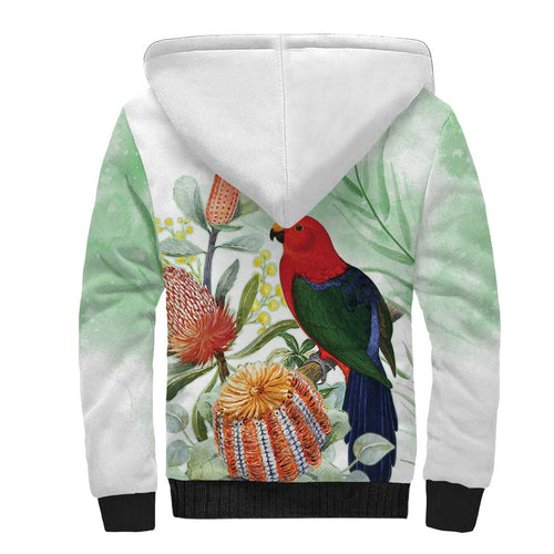 King Parrot Australia Sherpa Hoodie Alisterus Scapularis Banksia Watercolor - Aussie Hoodie