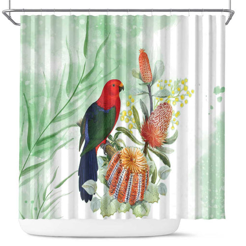 King Parrot Australia Shower Curtain Alisterus Scapularis Banksia Watercolor - Aussie Hoodie