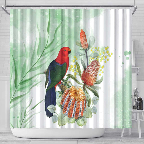 King Parrot Australia Shower Curtain Alisterus Scapularis Banksia Watercolor - Aussie Hoodie
