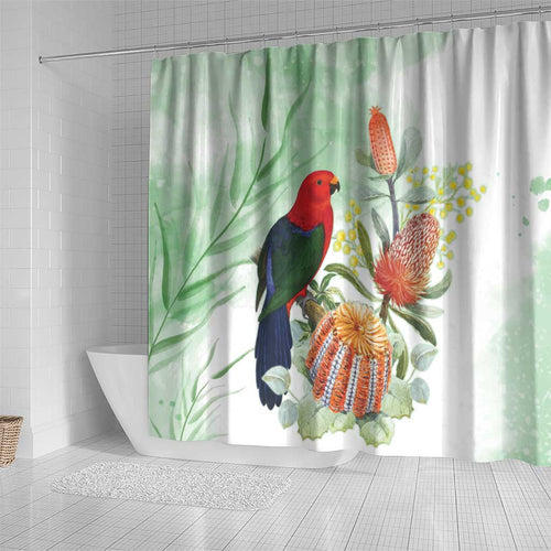 King Parrot Australia Shower Curtain Alisterus Scapularis Banksia Watercolor - Aussie Hoodie