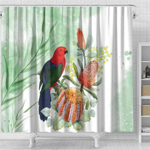 King Parrot Australia Shower Curtain Alisterus Scapularis Banksia Watercolor - Aussie Hoodie