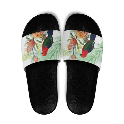 King Parrot Australia Slide Sandals Alisterus Scapularis Banksia Watercolor - Aussie Hoodie