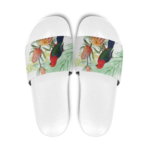 King Parrot Australia Slide Sandals Alisterus Scapularis Banksia Watercolor - Aussie Hoodie