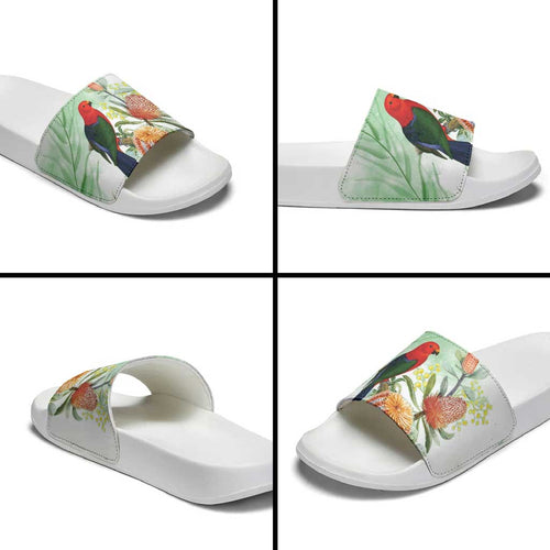 King Parrot Australia Slide Sandals Alisterus Scapularis Banksia Watercolor - Aussie Hoodie