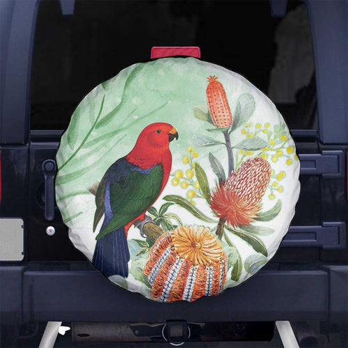 King Parrot Australia Spare Tire Cover Alisterus Scapularis Banksia Watercolor - Aussie Hoodie