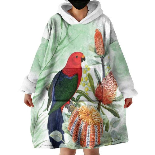 King Parrot Australia Wearable Blanket Hoodie Alisterus Scapularis Banksia Watercolor - Aussie Hoodie