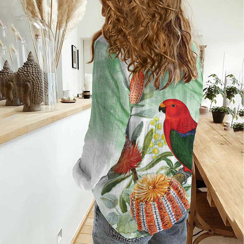 King Parrot Australia Women Casual Shirt Alisterus Scapularis Banksia Watercolor - Aussie Hoodie