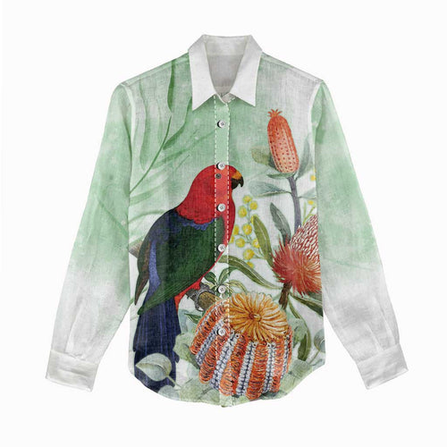 King Parrot Australia Women Casual Shirt Alisterus Scapularis Banksia Watercolor - Aussie Hoodie