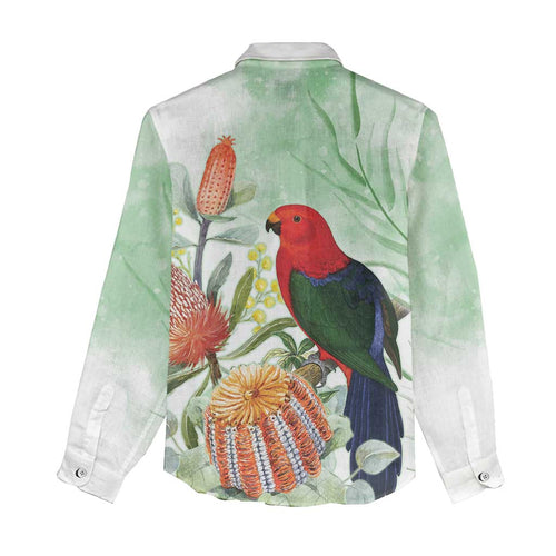 King Parrot Australia Women Casual Shirt Alisterus Scapularis Banksia Watercolor - Aussie Hoodie