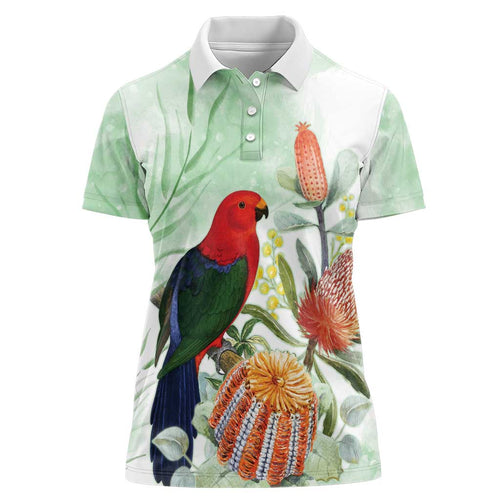 King Parrot Australia Women Polo Shirt Alisterus Scapularis Banksia Watercolor - Aussie Hoodie
