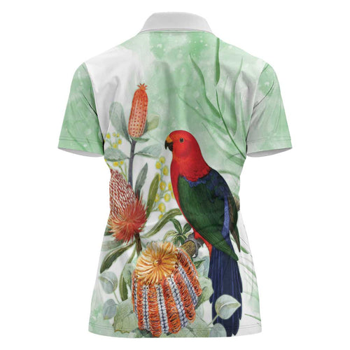 King Parrot Australia Women Polo Shirt Alisterus Scapularis Banksia Watercolor - Aussie Hoodie