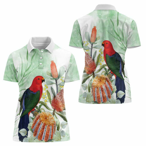 King Parrot Australia Women Polo Shirt Alisterus Scapularis Banksia Watercolor - Aussie Hoodie