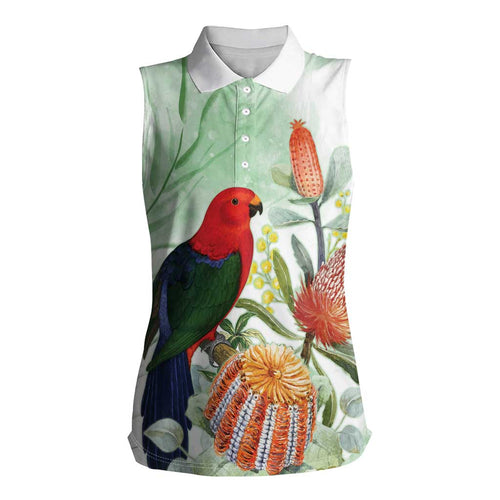 King Parrot Australia Women Sleeveless Polo Shirt Alisterus Scapularis Banksia Watercolor - Aussie Hoodie