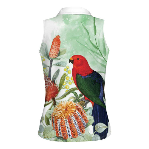 King Parrot Australia Women Sleeveless Polo Shirt Alisterus Scapularis Banksia Watercolor - Aussie Hoodie